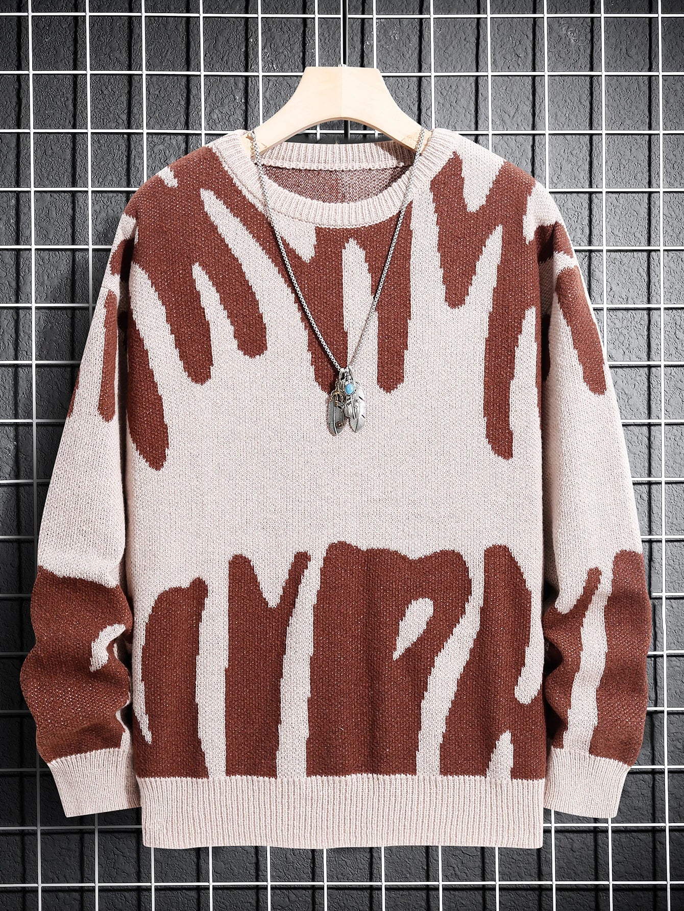 Contrast Jacquard Knit Pullover